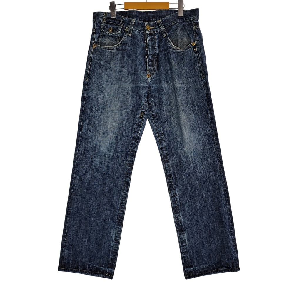 Parish Nation Mens Straight Leg Jeans Blue Denim Button Fly Streetwear 34x31